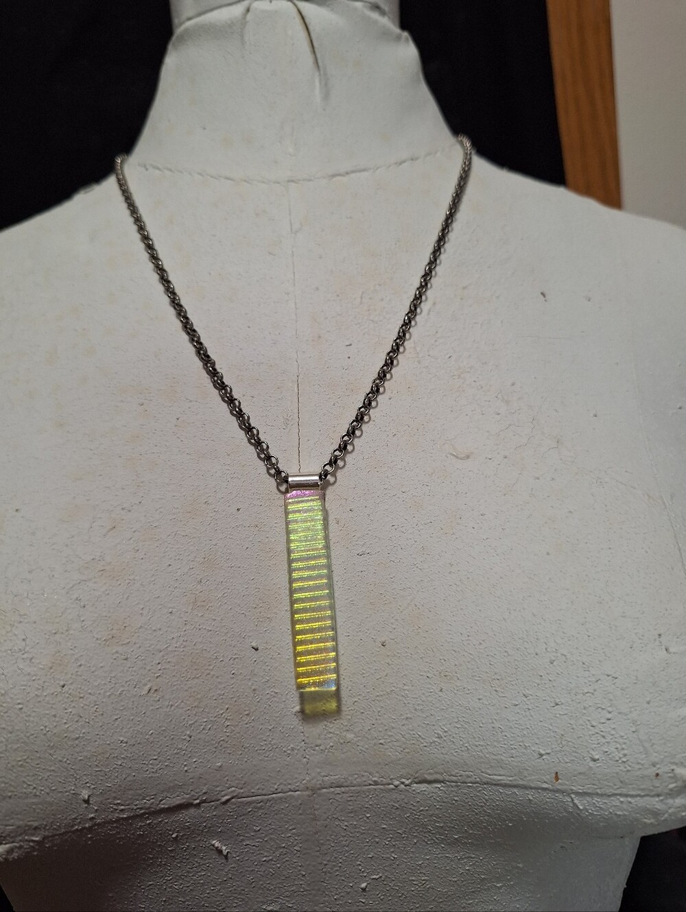 Dichroic Glass  Pendant Necklace 20 Inch Handmade New